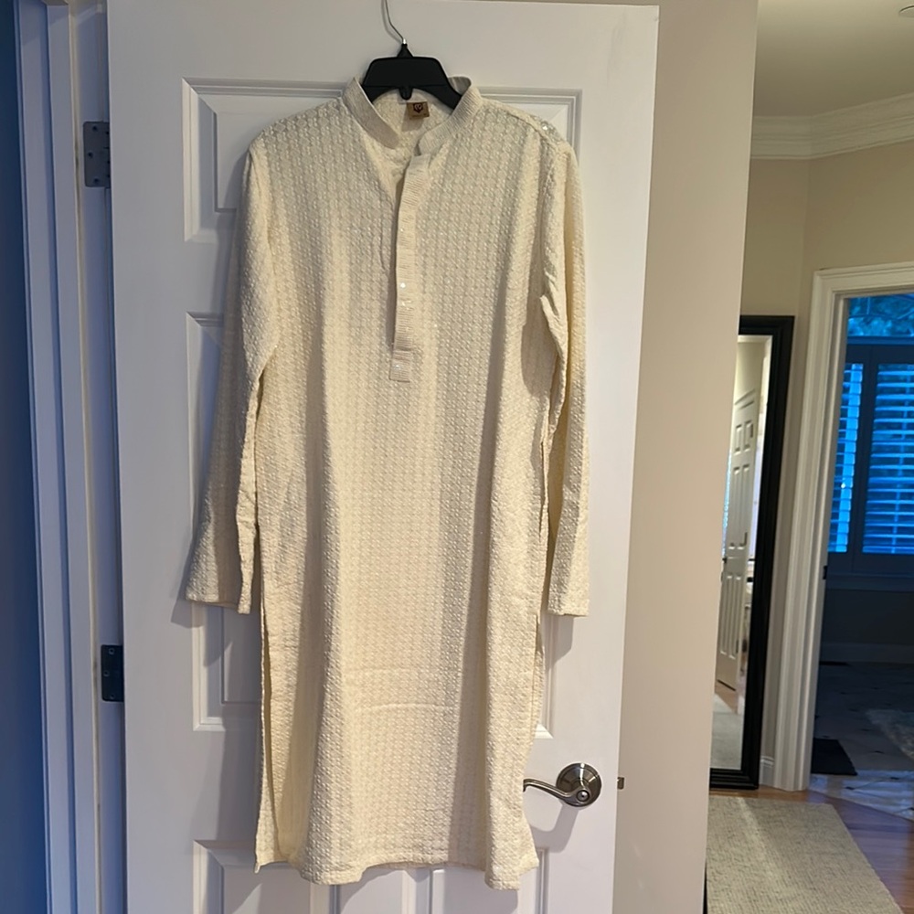 Cream Long Sleeve Mock Neck Kurta